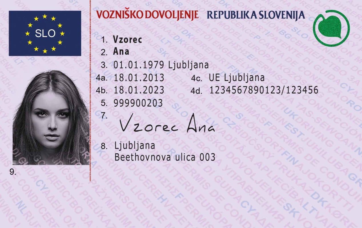 Wzór dokumentu dla Słowenia